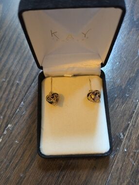 Kay Jewelers Gold Heart Dangle Earrings with Leopard-Print Accent